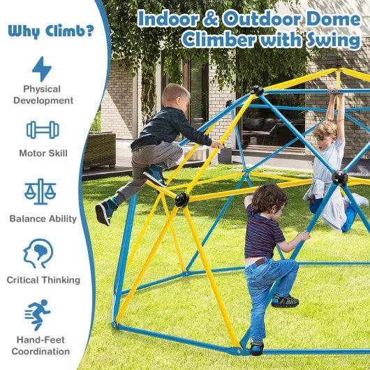 10 Feet Dome Climber with Swing and 800 Lbs Load Capacity-Multicolor