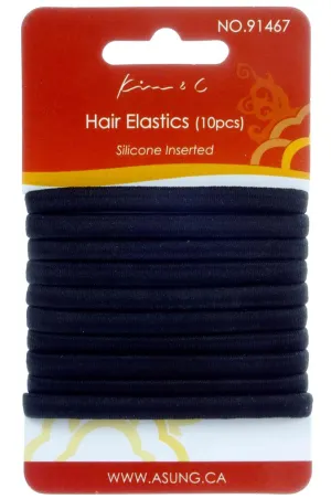 10 Silicone Hair Elastic Band Ponytailers Black #91467