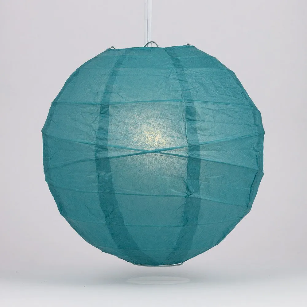 10" Tahiti Teal Round Paper Lantern, Crisscross Ribbing, Chinese Hanging Wedding & Party Decoration