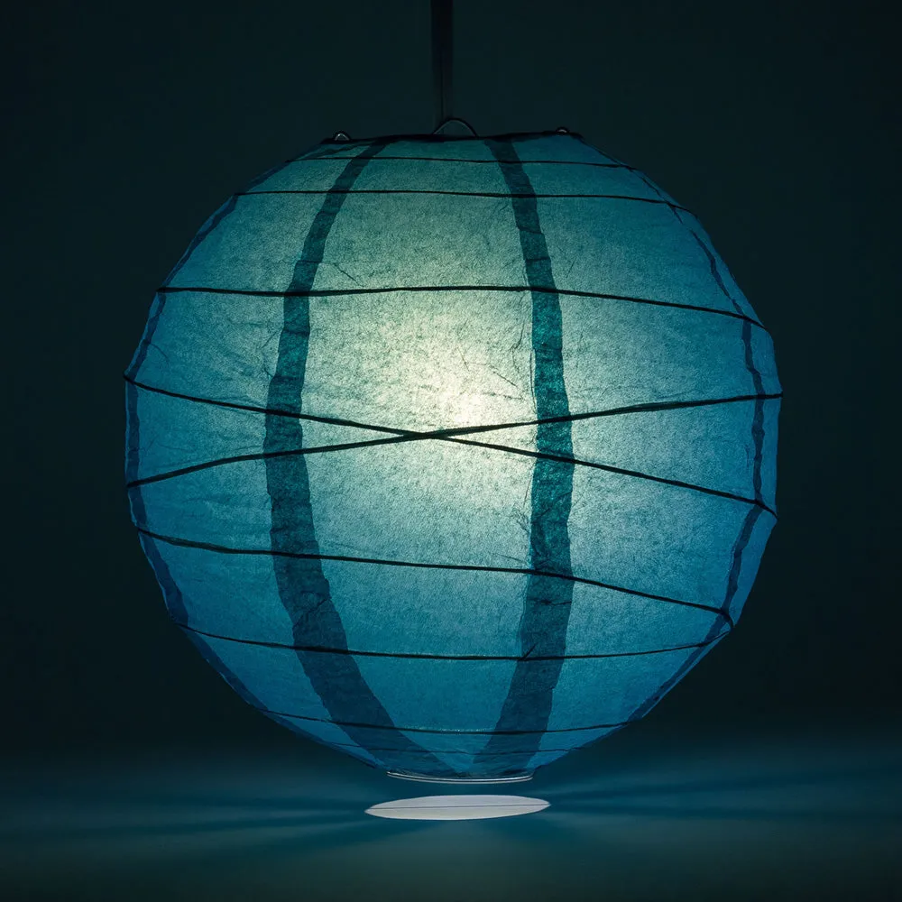 10" Tahiti Teal Round Paper Lantern, Crisscross Ribbing, Chinese Hanging Wedding & Party Decoration