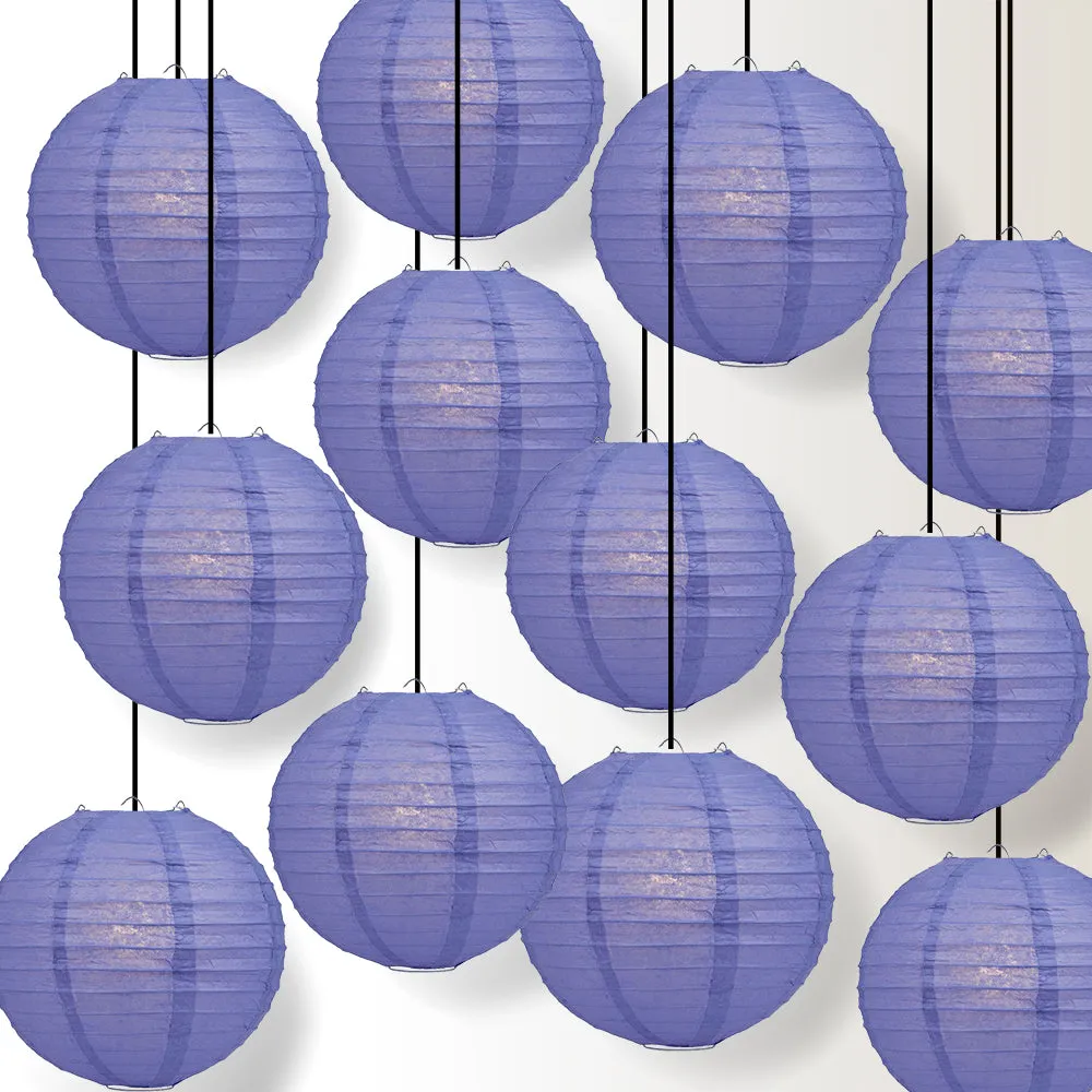 12 PACK | Very Periwinkle / Astra Blue Even Ribbing Round Paper Lantern, Hanging Combo Set