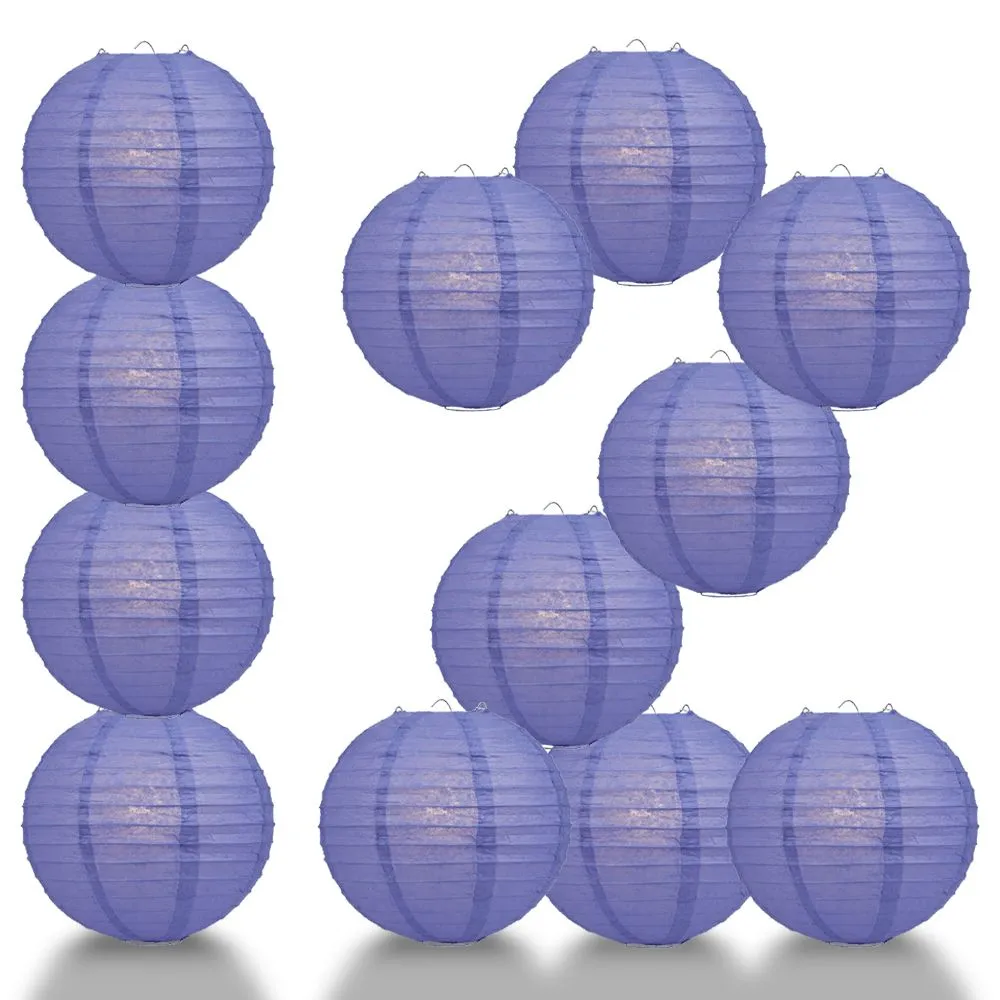 12 PACK | Very Periwinkle / Astra Blue Even Ribbing Round Paper Lantern, Hanging Combo Set