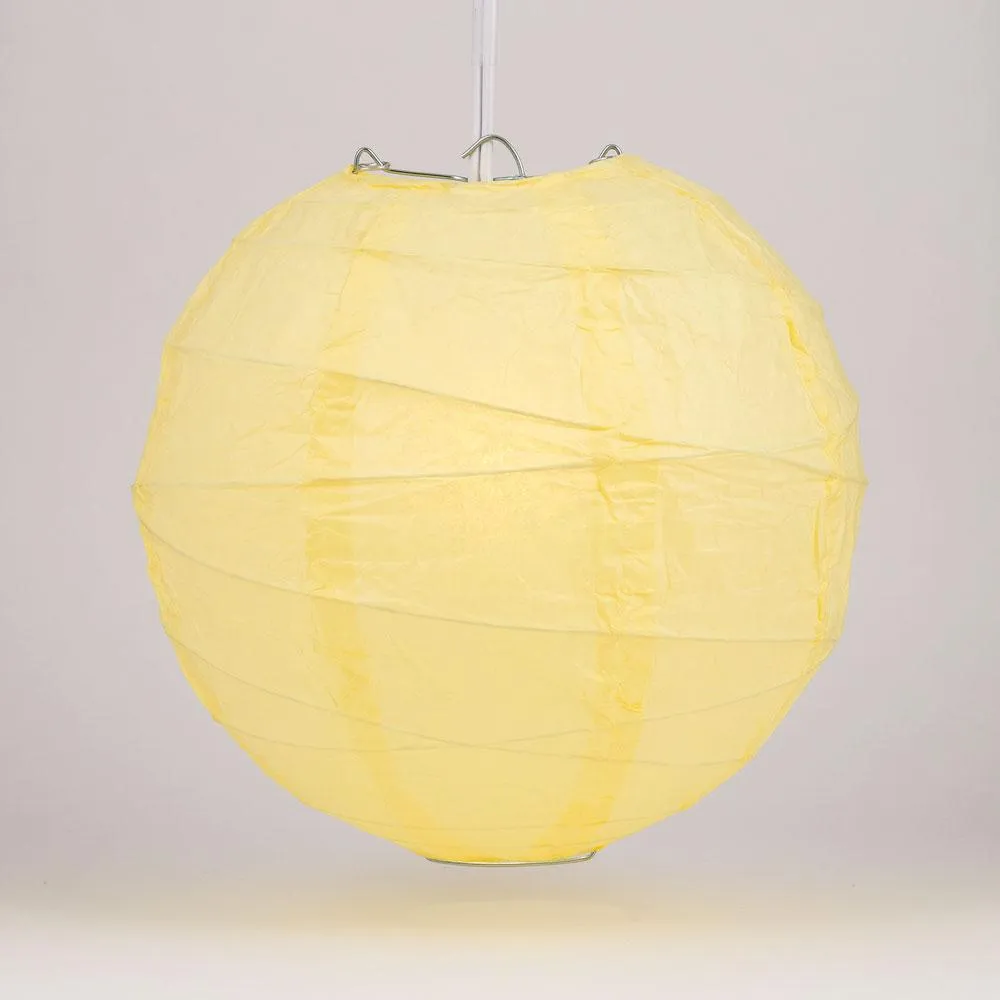 12" Lemon Yellow Chiffon Round Paper Lantern, Crisscross Ribbing, Chinese Hanging Wedding & Party Decoration