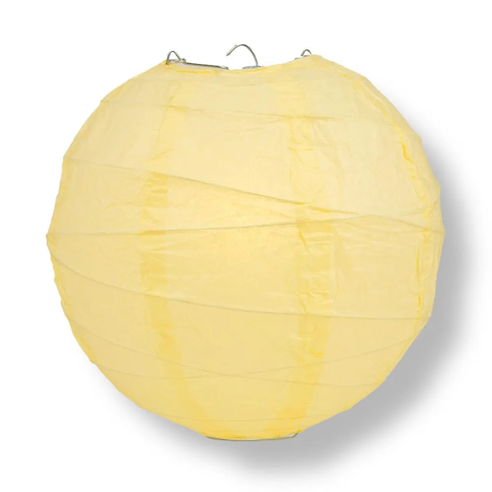 12" Lemon Yellow Chiffon Round Paper Lantern, Crisscross Ribbing, Chinese Hanging Wedding & Party Decoration