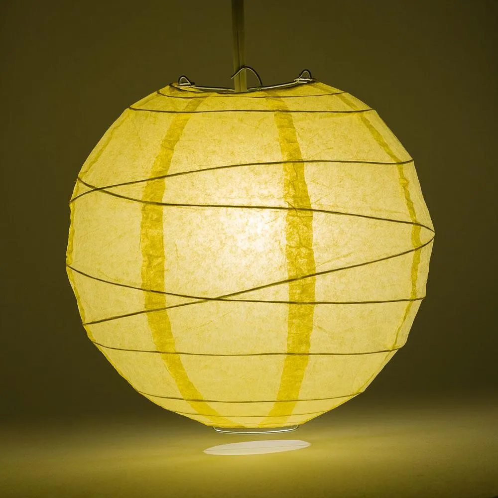 12" Lemon Yellow Chiffon Round Paper Lantern, Crisscross Ribbing, Chinese Hanging Wedding & Party Decoration