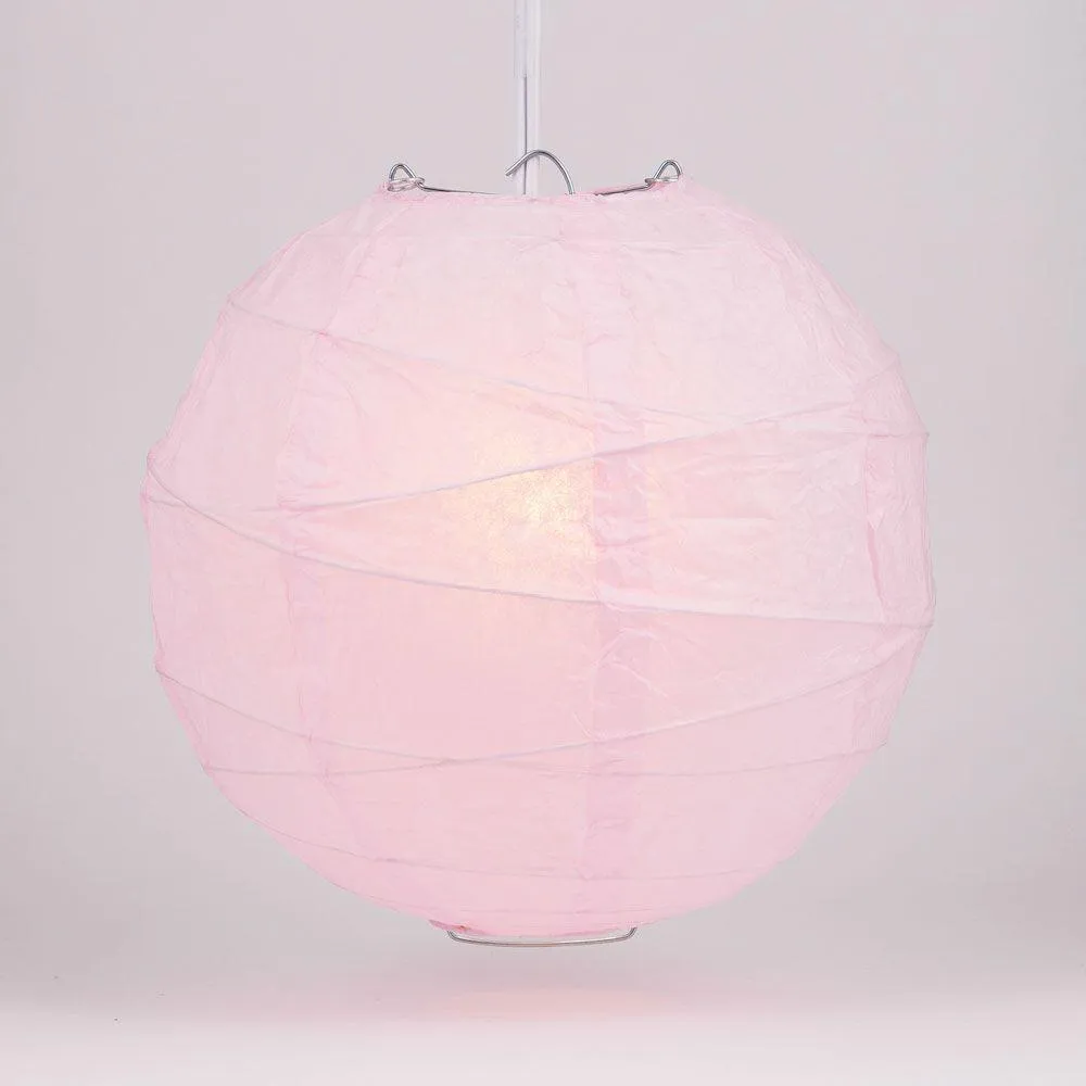 12" Pink Round Paper Lantern, Crisscross Ribbing, Chinese Hanging Wedding & Party Decoration