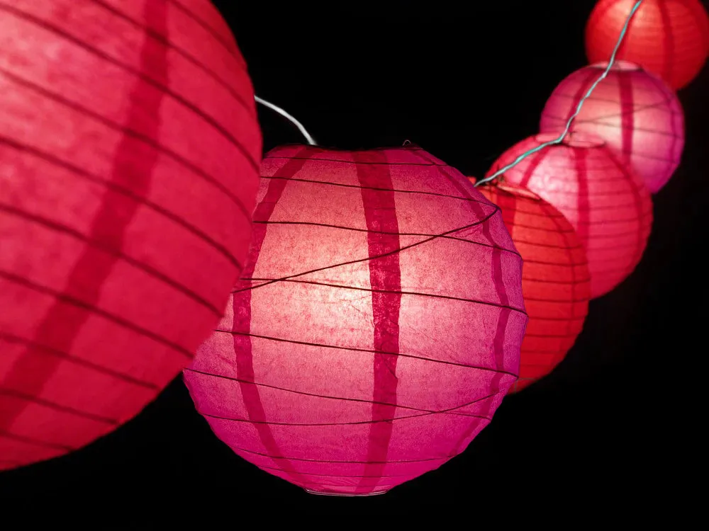 12" Valentine's Day Red and Pink Mix Paper Lantern LED String Light COMBO Kit (21 FT, EXPANDABLE, White)