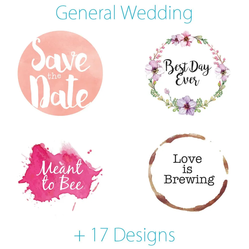 1.5 Inch Wedding Themed Circle Label Stickers for Party Favors & Invitations (Pre-Set Designed, 24 Labels)