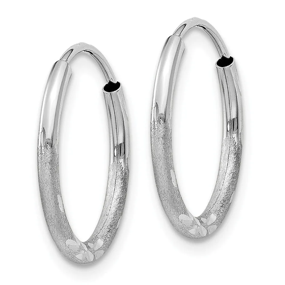 1.5mm x 17mm 14k White Gold Satin Diamond-Cut Endless Hoop Earrings