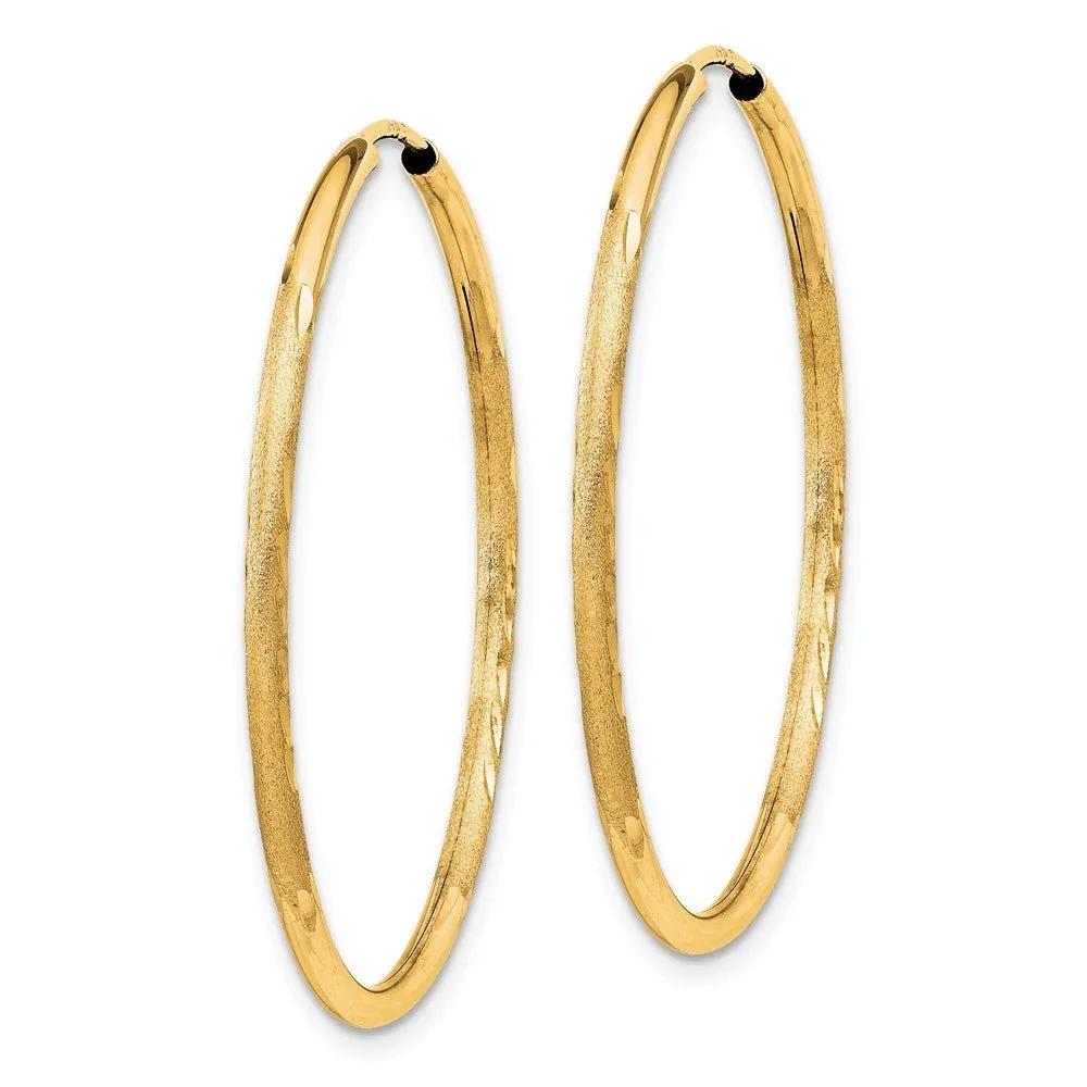 1.5mm x 33mm 14k Yellow Gold Satin Diamond-Cut Endless Hoop Earrings