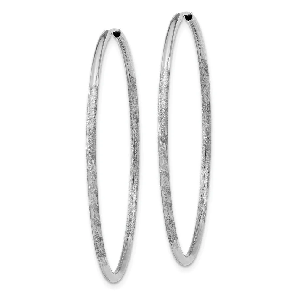 1.5mm x 44mm 14k White Gold Satin Diamond-Cut Endless Hoop Earrings