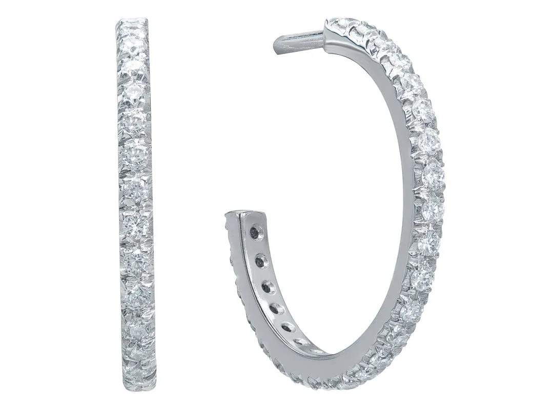 18kt White Gold Small Diamond Hoops