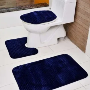 3 PCs Anti Skid Commode Mat Set(2430)-Navy Blue