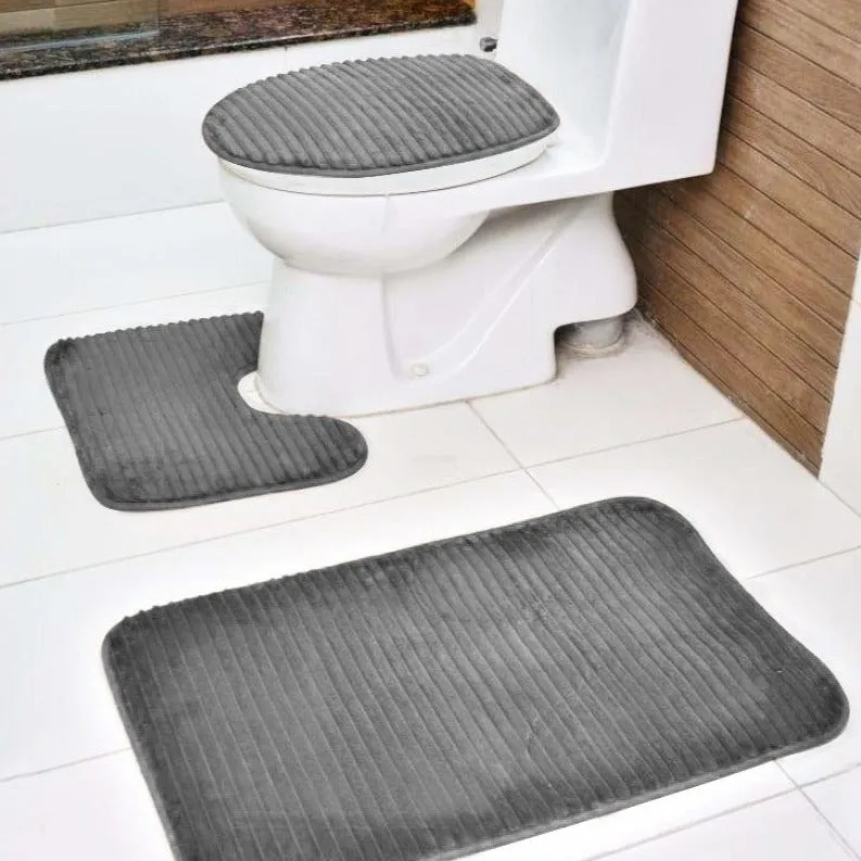 3 PCs Anti Skid Commode Mat Set(2432)-Grey