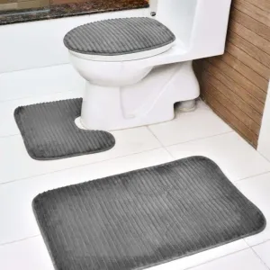 3 PCs Anti Skid Commode Mat Set(2432)-Grey