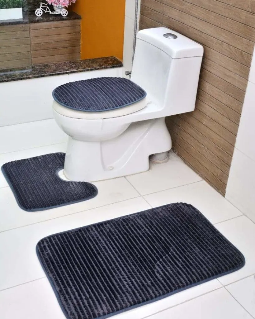 3 PCs Anti Skid Commode Mat Set(2432)-Grey