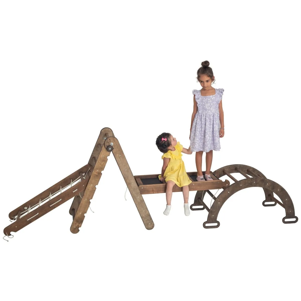 4in1 Montessori Climbing Set: Triangle Ladder   Arch/Rocker   Slide Board/Ramp   Climbing Net | Beige