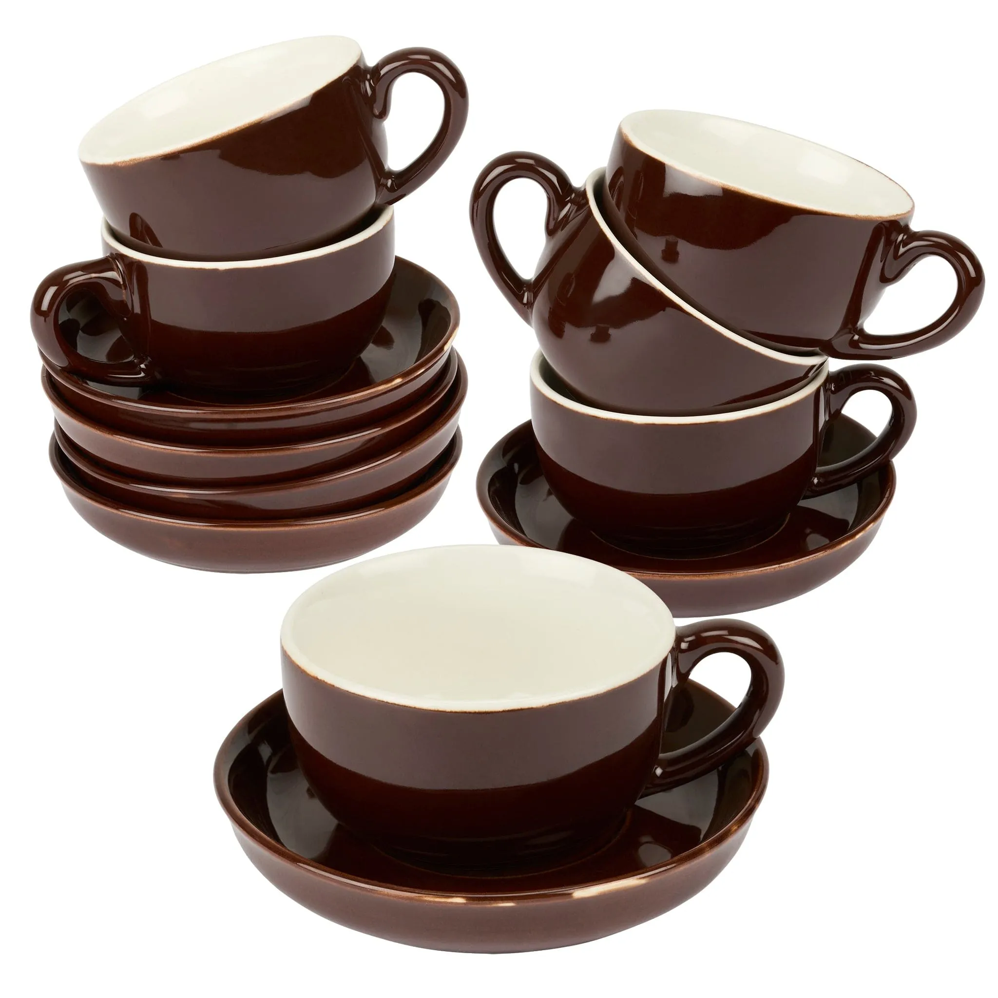 6 Espresso Coffee Cups and Saucer Set - Brown