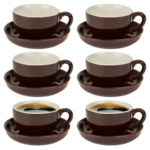 6 Espresso Coffee Cups and Saucer Set - Brown