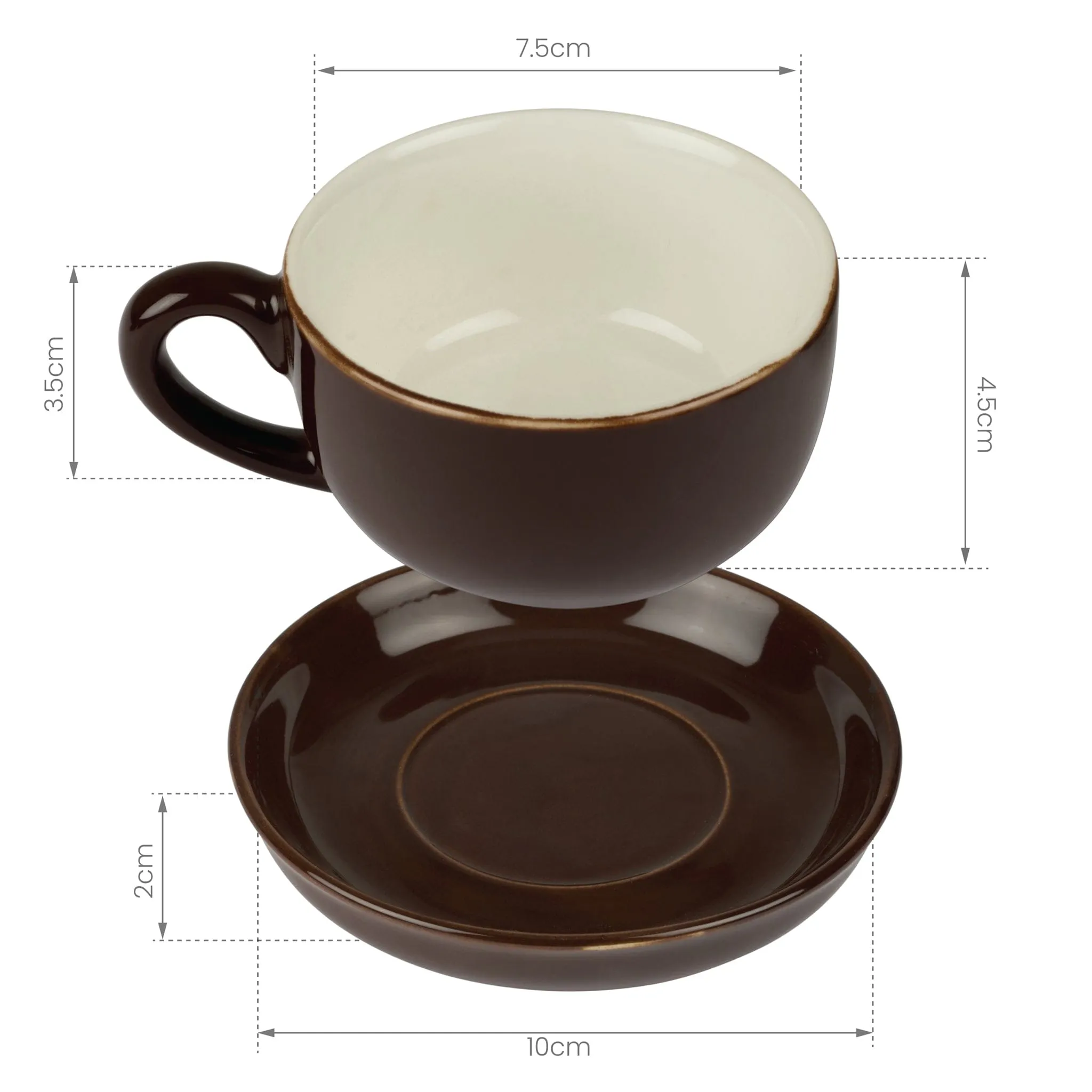 6 Espresso Coffee Cups and Saucer Set - Brown