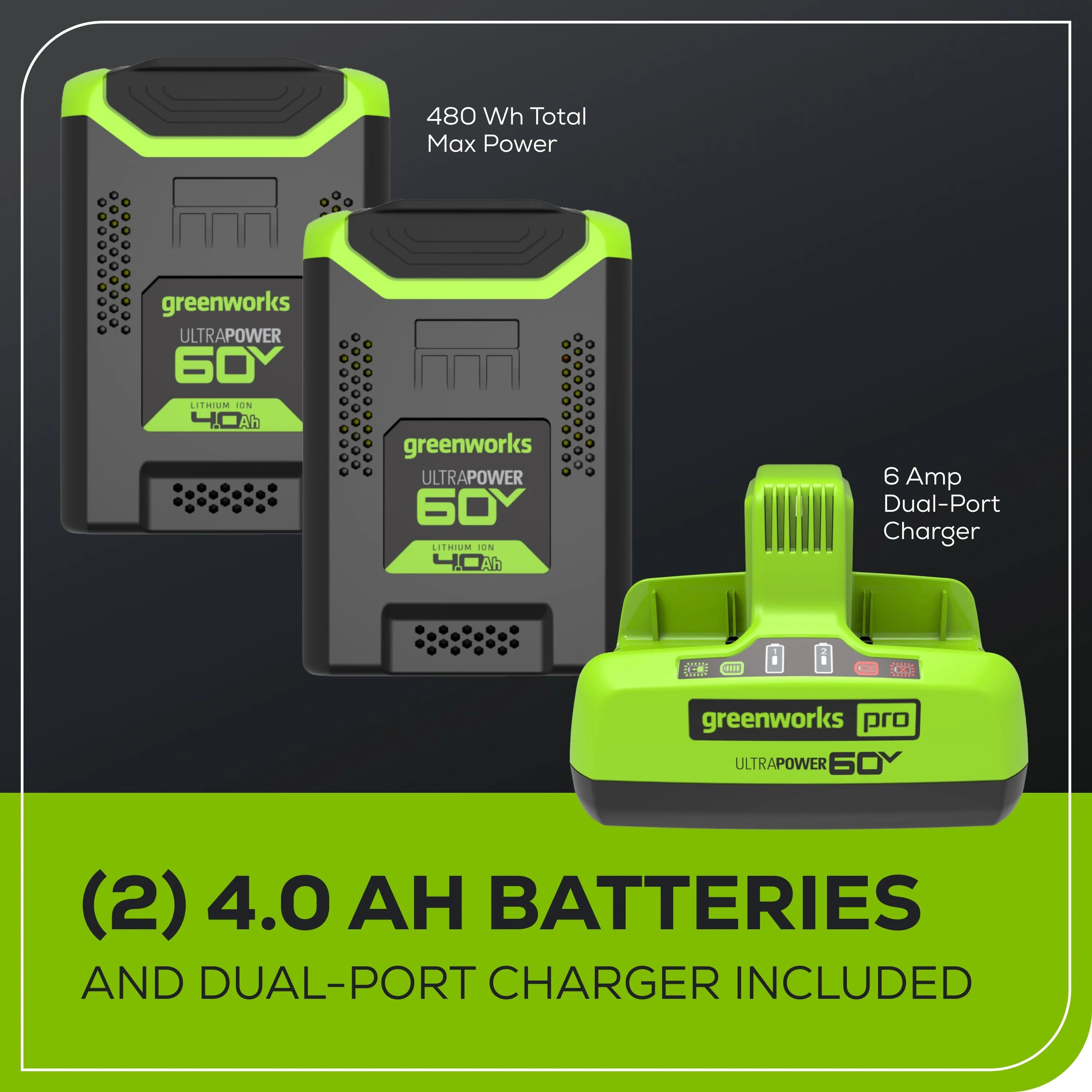 60V 25" Cordless Battery Dual Blade Self-Propelled Lawn Mower w/ Two (2) 4.0Ah Batteries & Dual-Port Charger