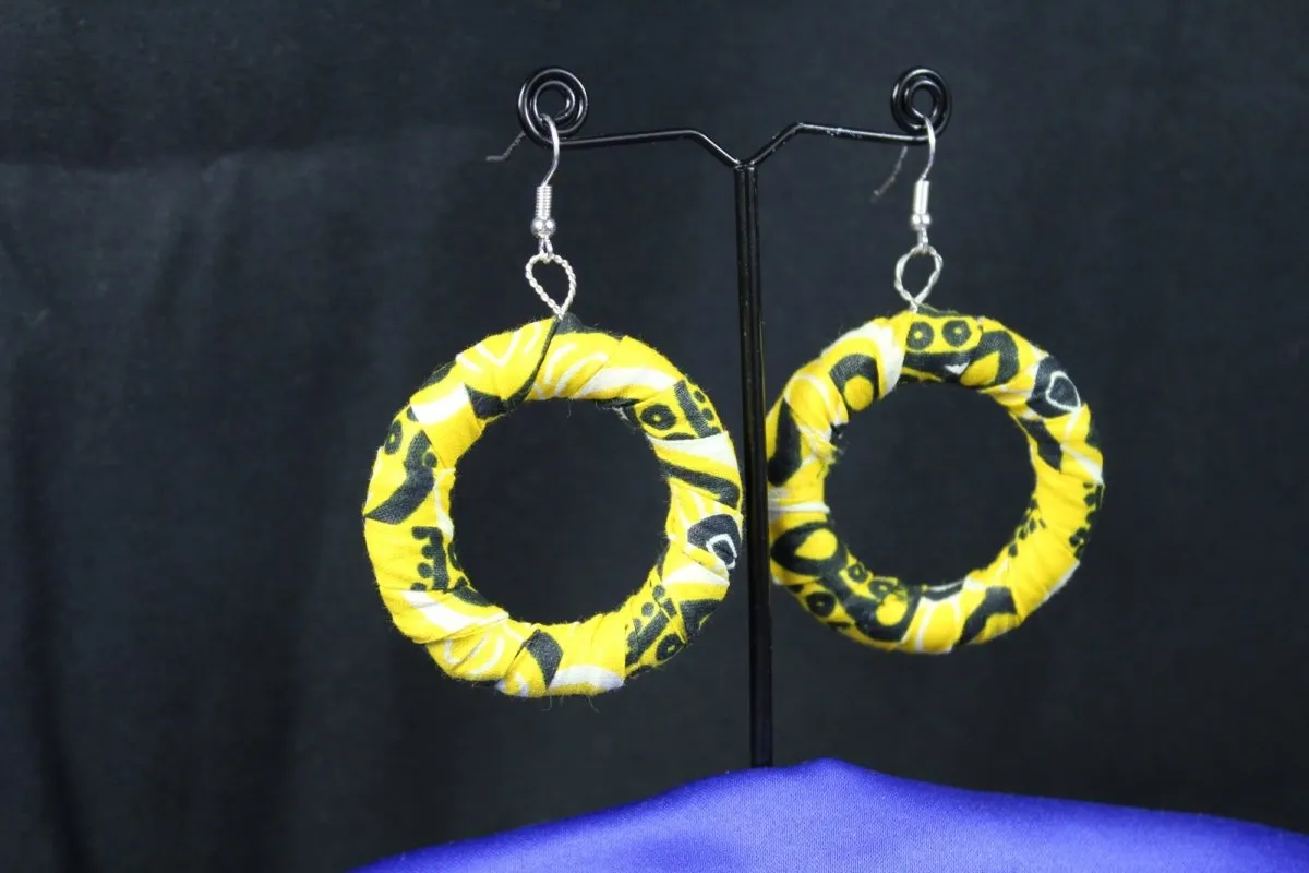 African Earrings in Yellow Ankara