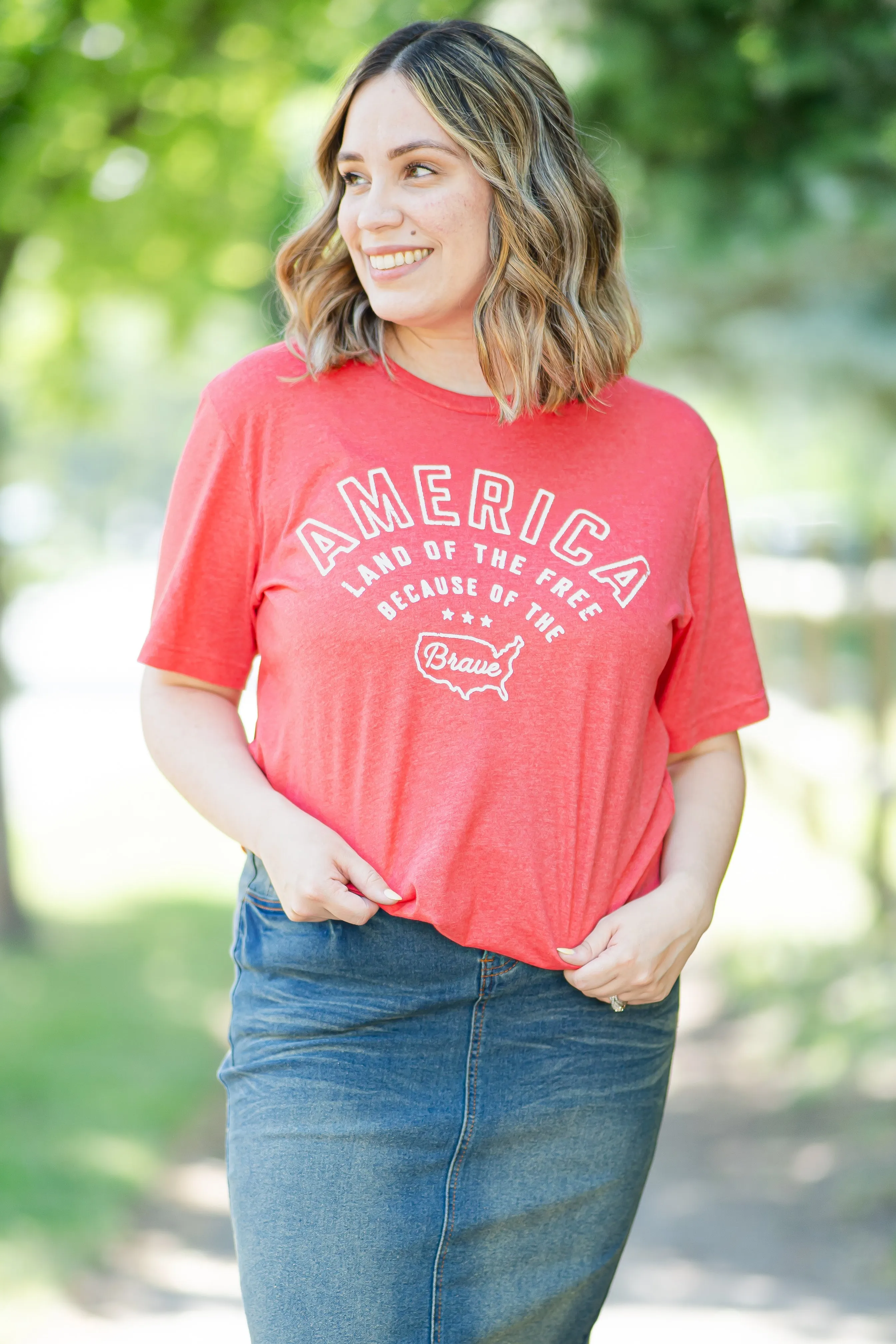 America The Brave Graphic Tee - Heather Red (FINAL SALE)