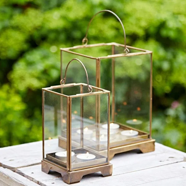 Antique Effect Brass Box Lanterns - two sizes