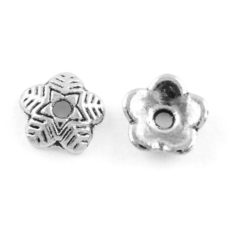 Antique Silver 5-Petal Star Bead Cap 6x2mm (200 pcs)