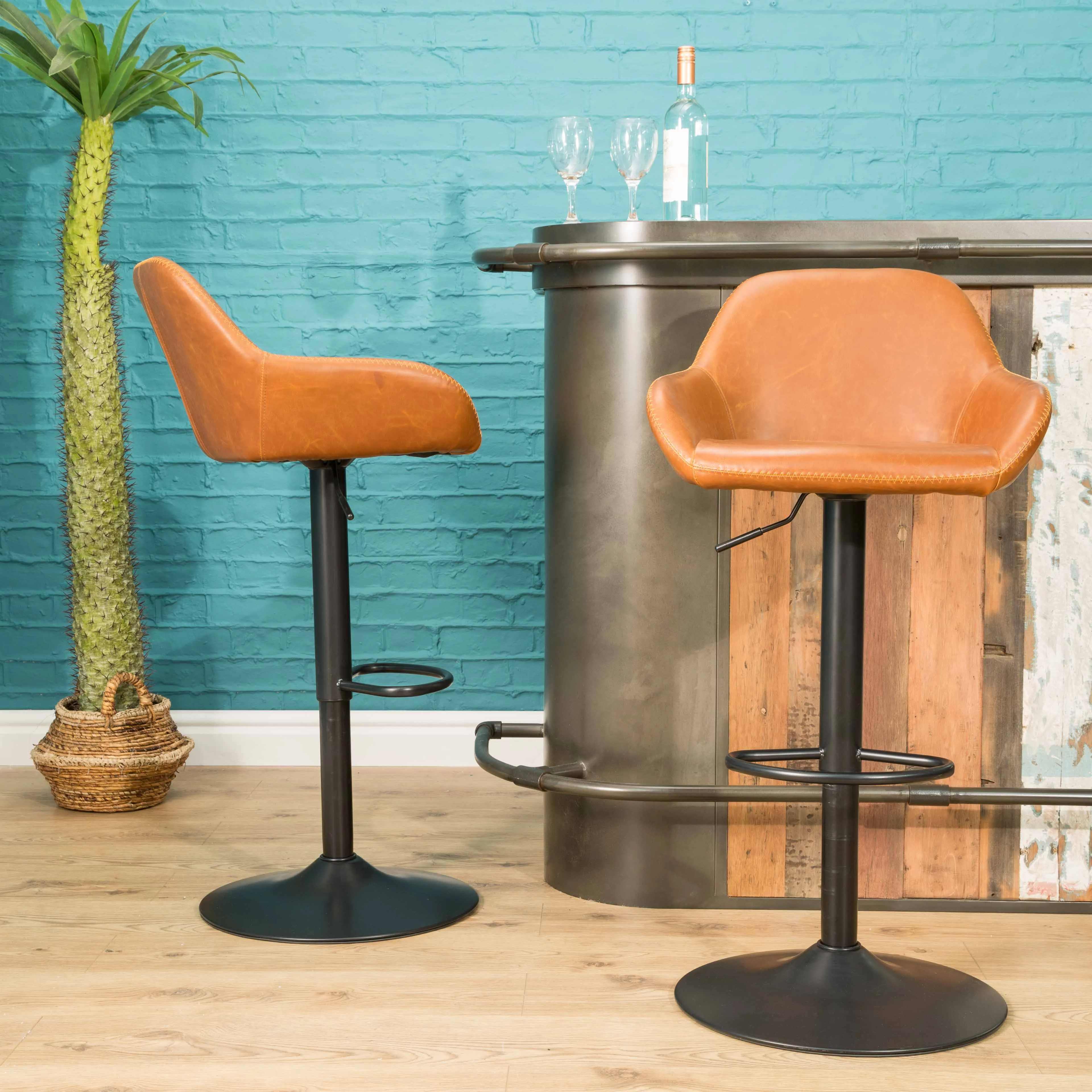 Baxter Tan Brown Gas Lift Set of Two Kitchen Bar Stools - CLEARANCE