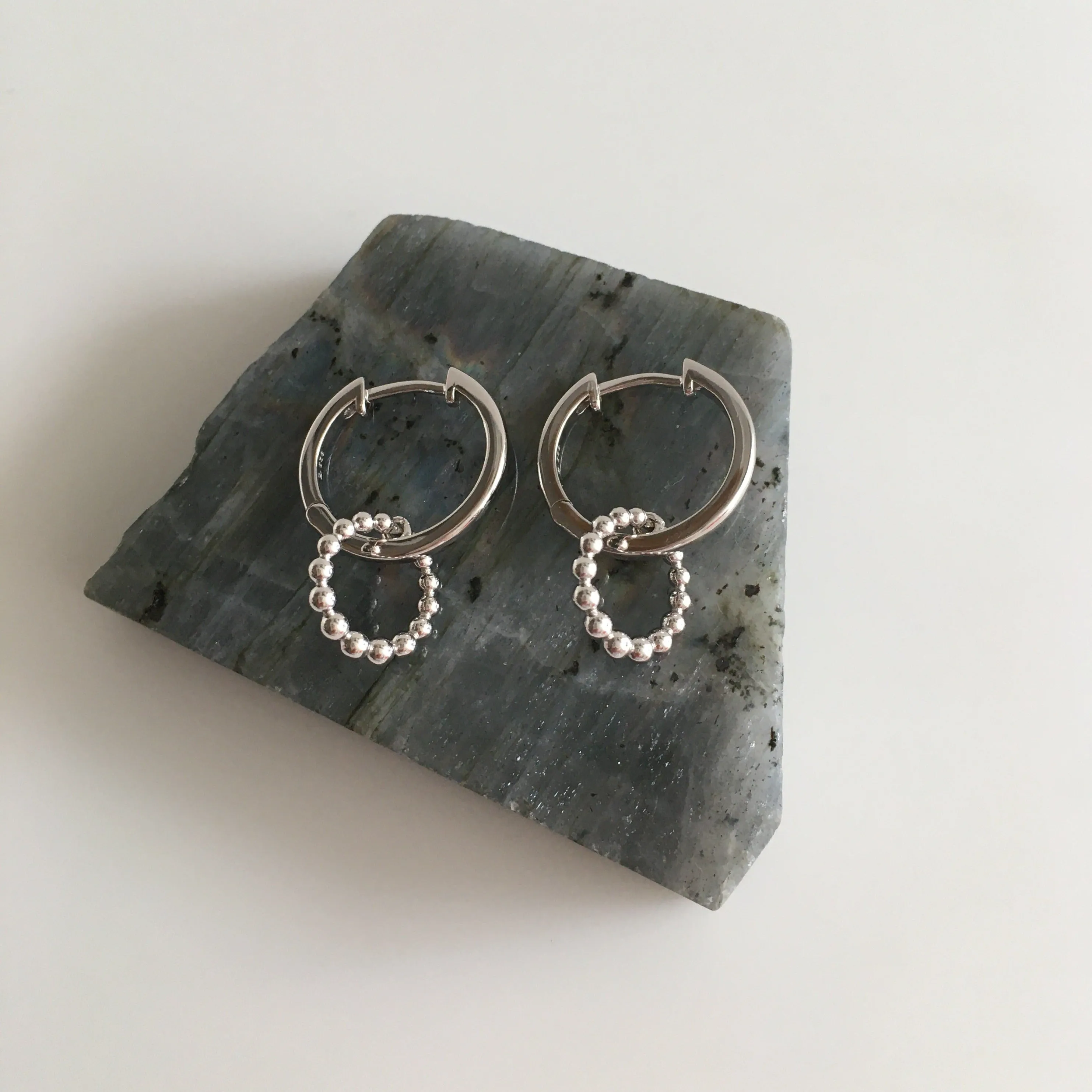 Beaded Drop Hoops | Sterling Silver