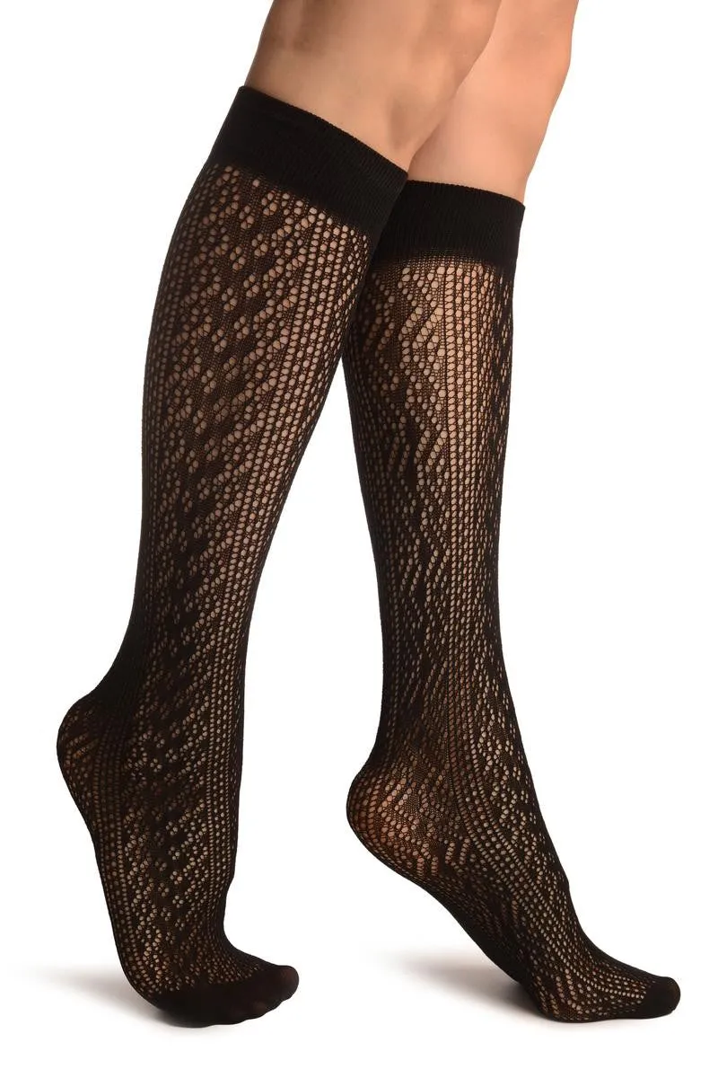 Black Crochet Lace Stripes Socks Knee High