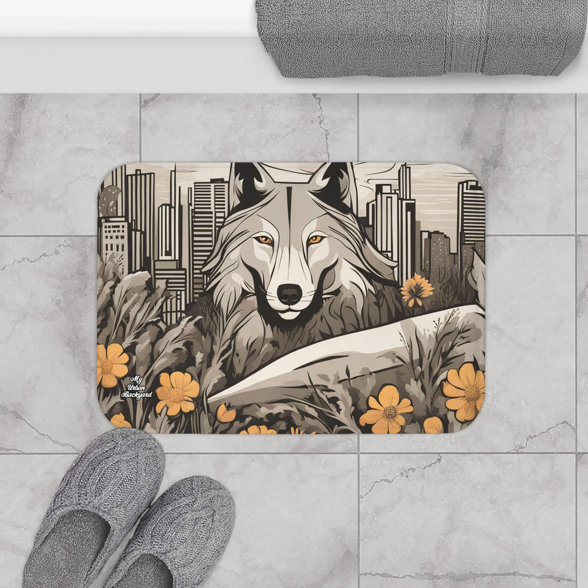 City Wolf, Memory Foam Bath Mat - Cozy Bathroom Essential