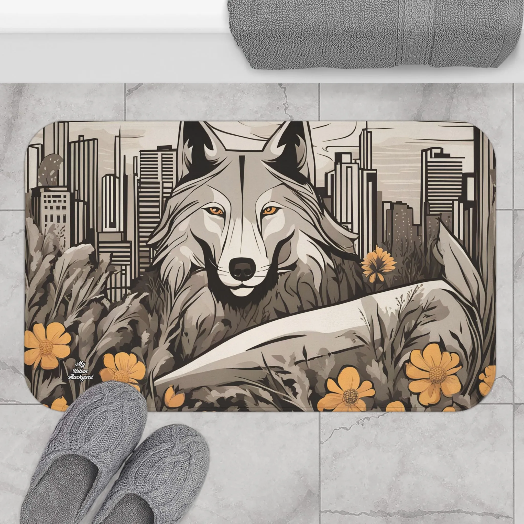 City Wolf, Memory Foam Bath Mat - Cozy Bathroom Essential