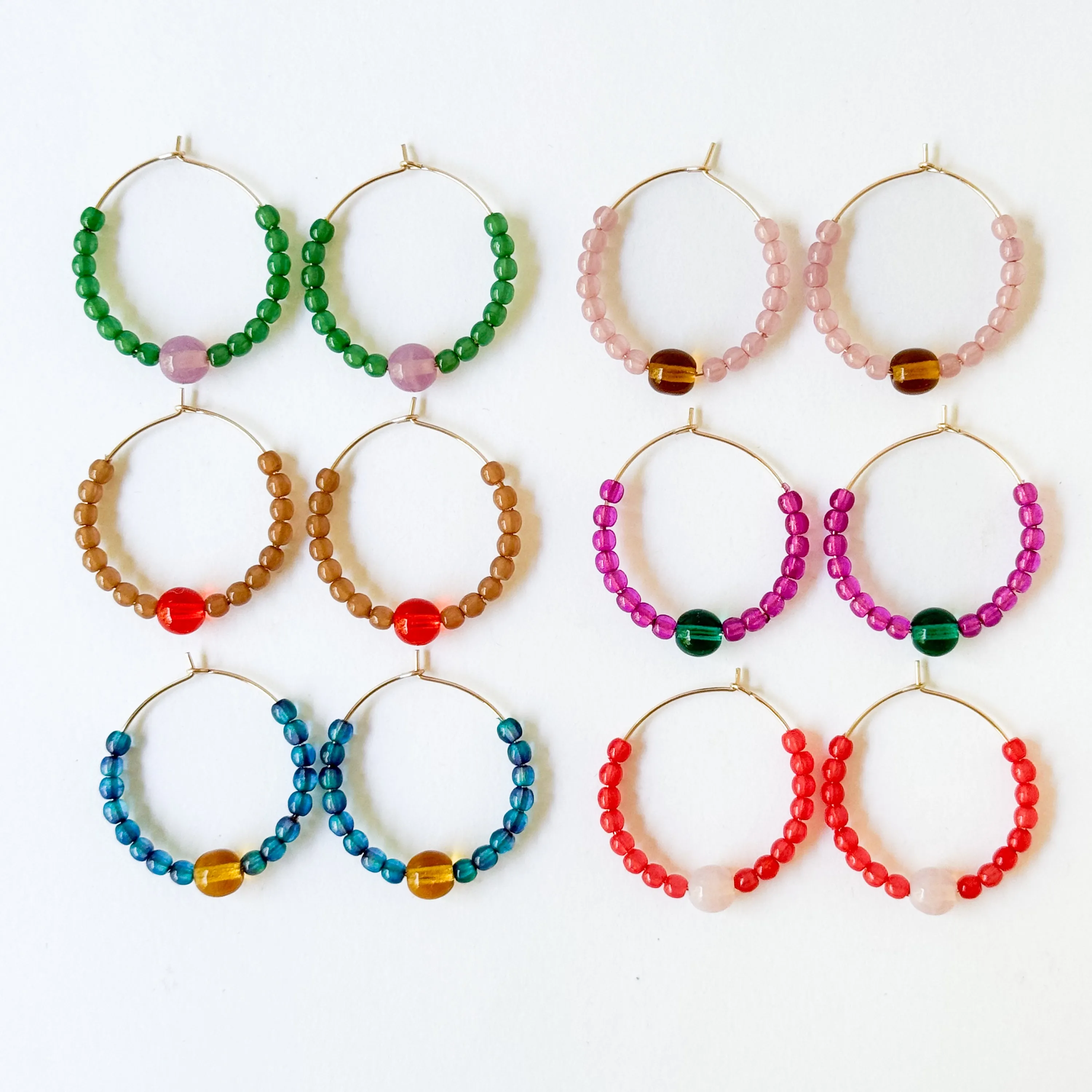 Colorful 1" Gold Filled Hoops with Beads - WS