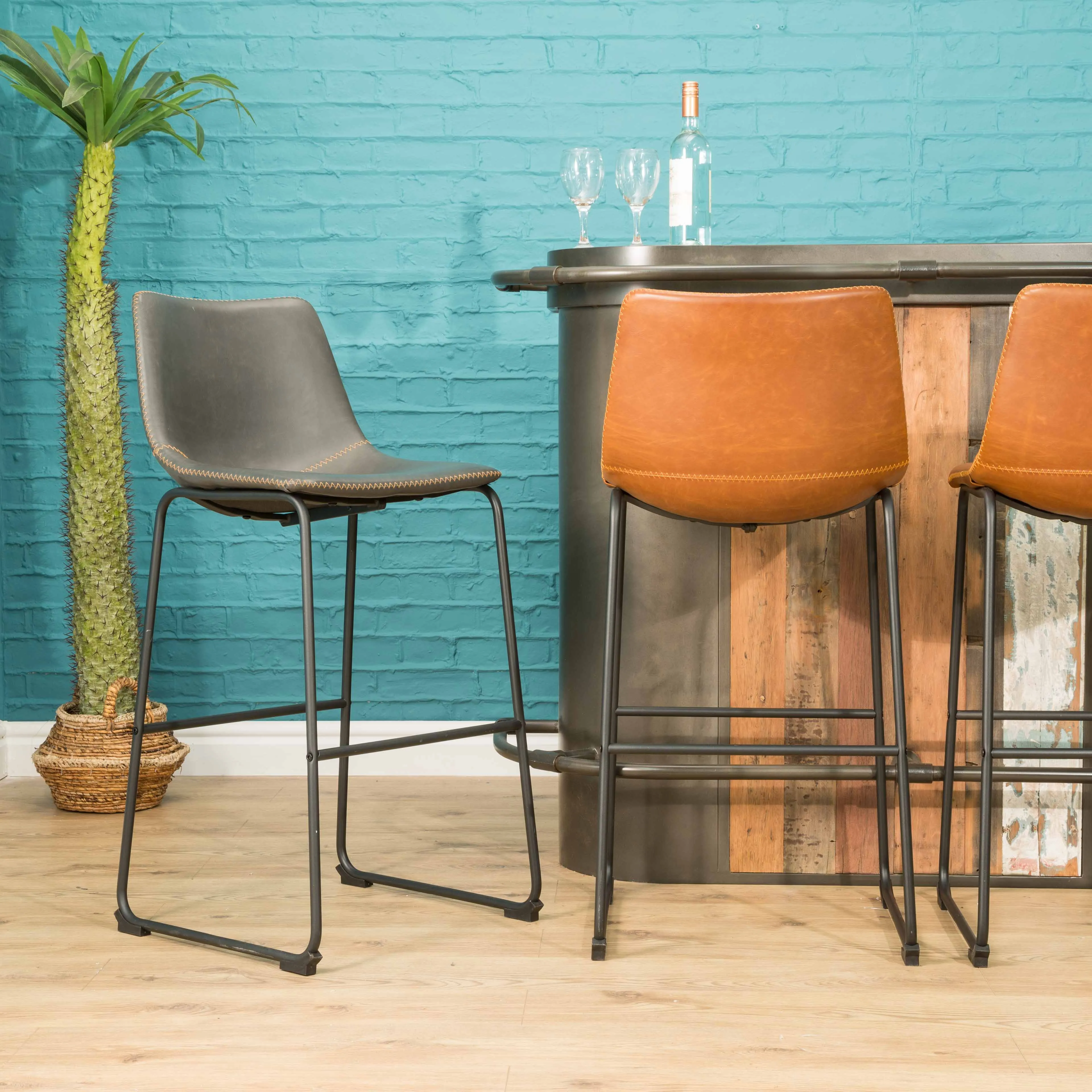 Dexter Tan Brown Set of Two Kitchen Bar Stools