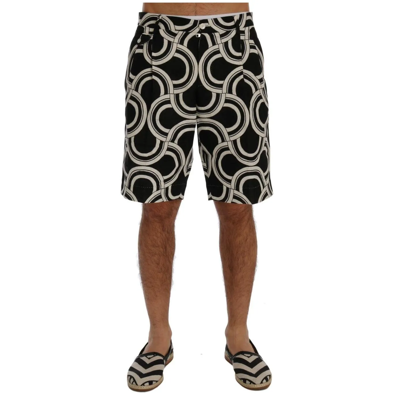 Dolce & Gabbana Chic Black & White Patterned Linen Shorts