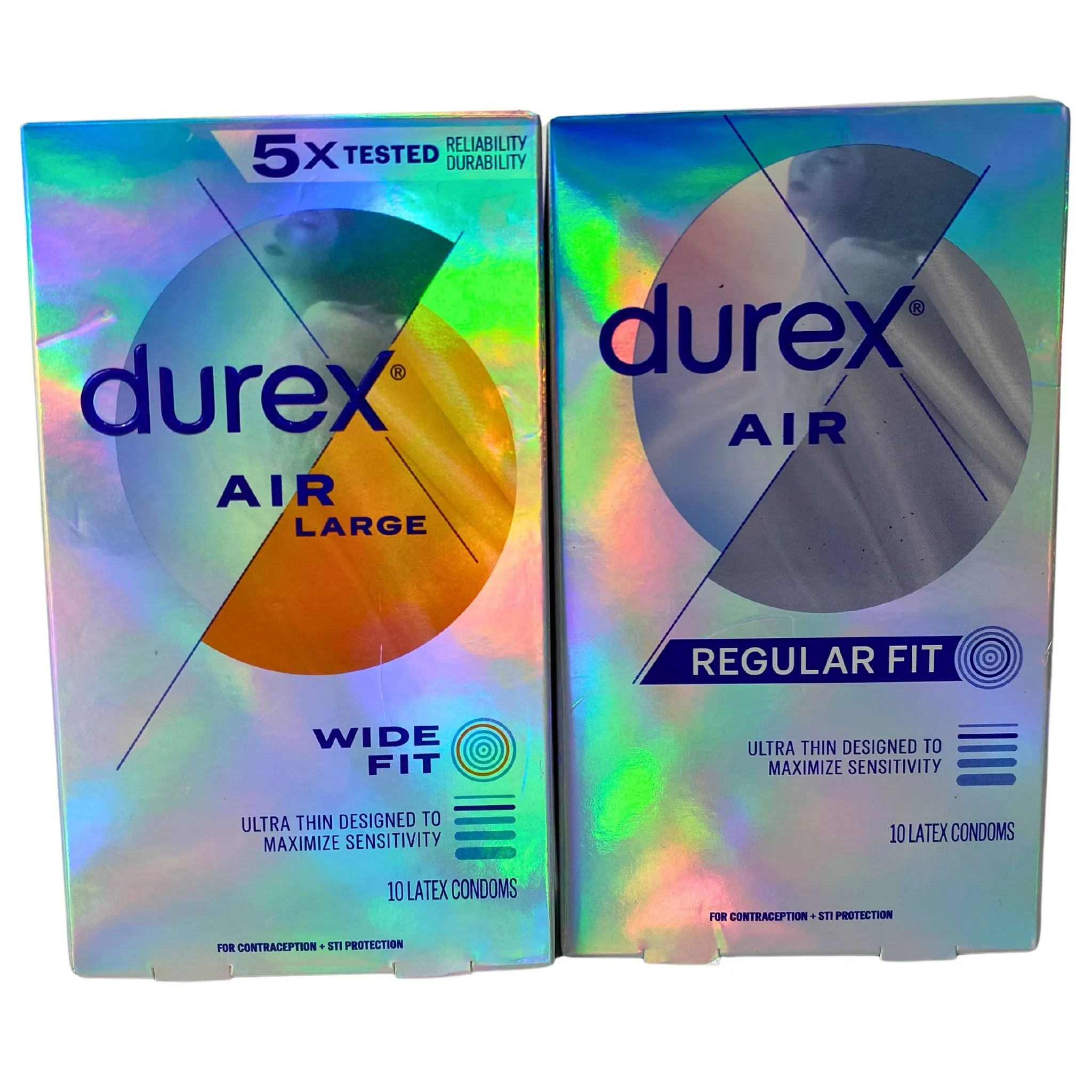 Lot of 50 Durex Air Mix Condoms - Regular and Wide Fit Assortment