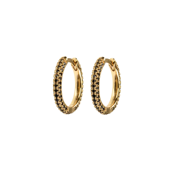 Emilia by Bon Dep - Medium Stone Covered Hoops - Black