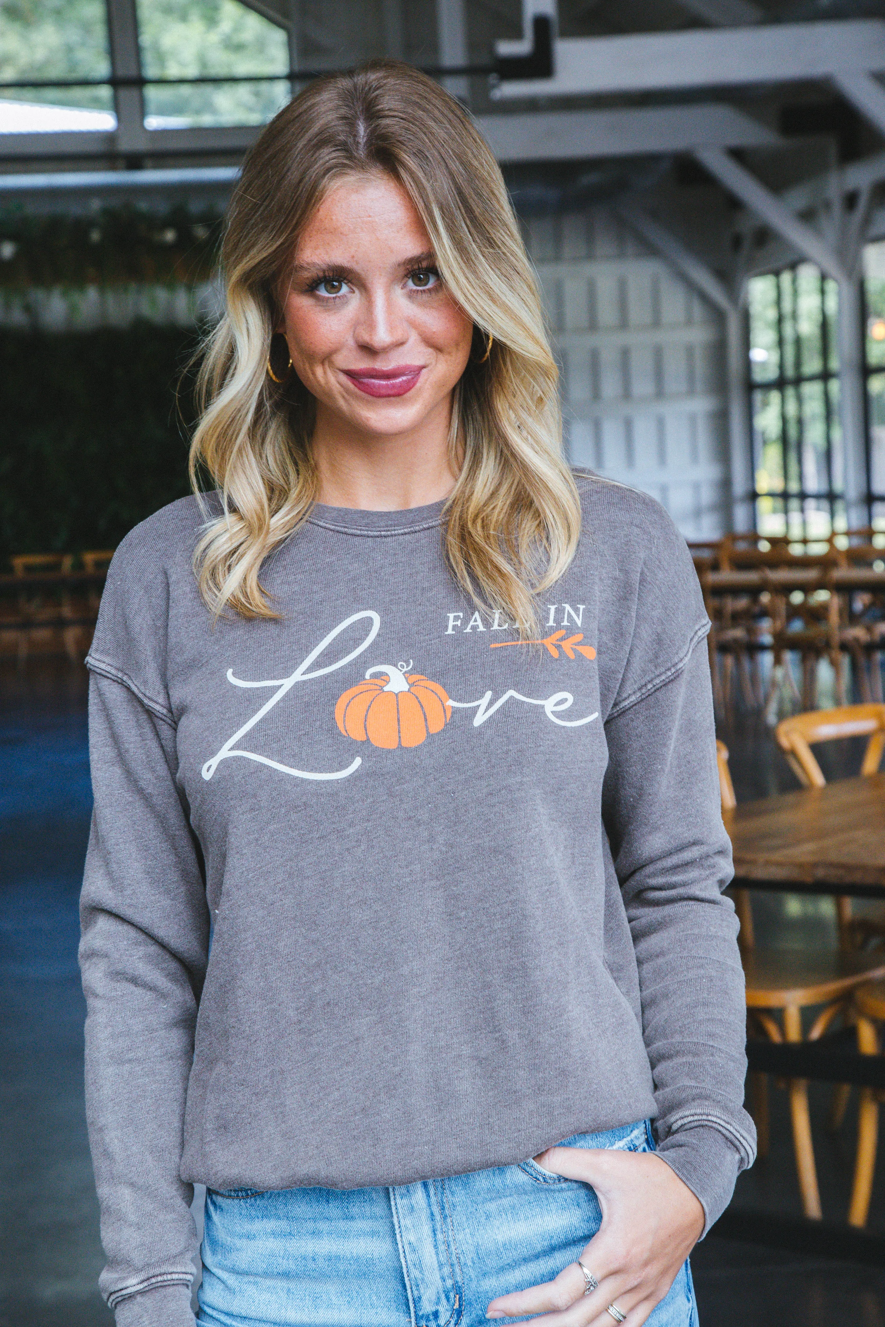 Fall In Love Graphic Sweatshirt, Mineral Brown