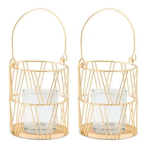 Gold Geometric Candle Lantern Event Table Decoration (Pack of 2)