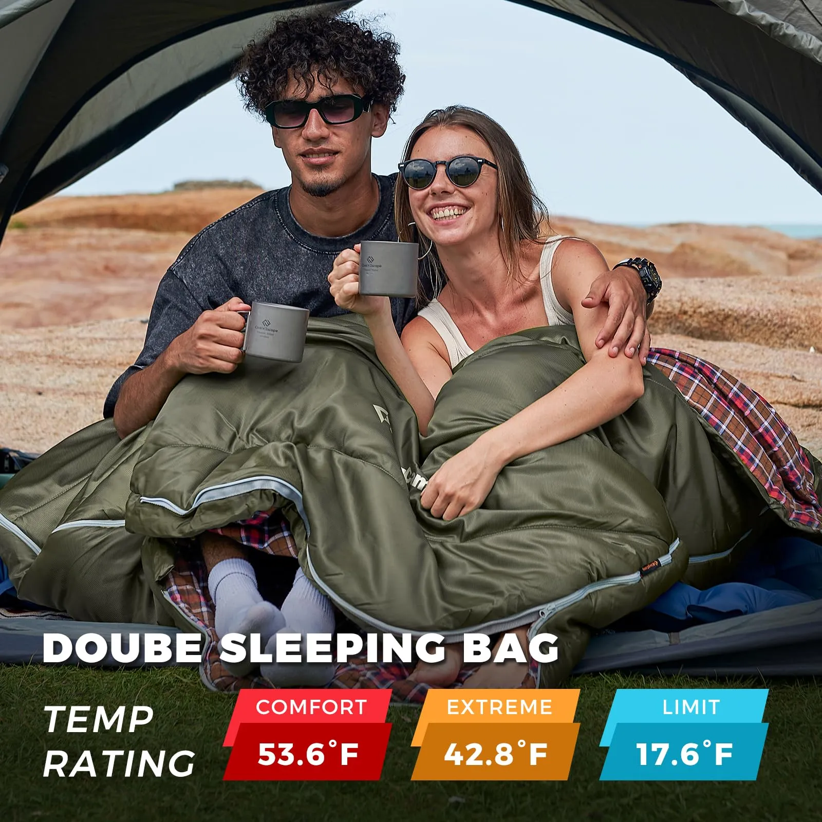 KingCamp FREESPACE 250D - Comfortable Double Sleeping Bag with Flannel Lining