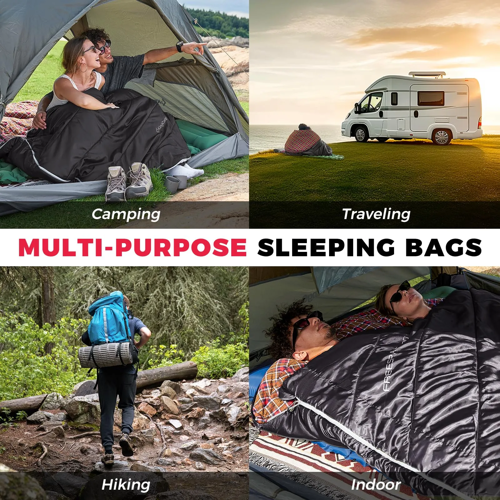 KingCamp FREESPACE 250D - Comfortable Double Sleeping Bag with Flannel Lining