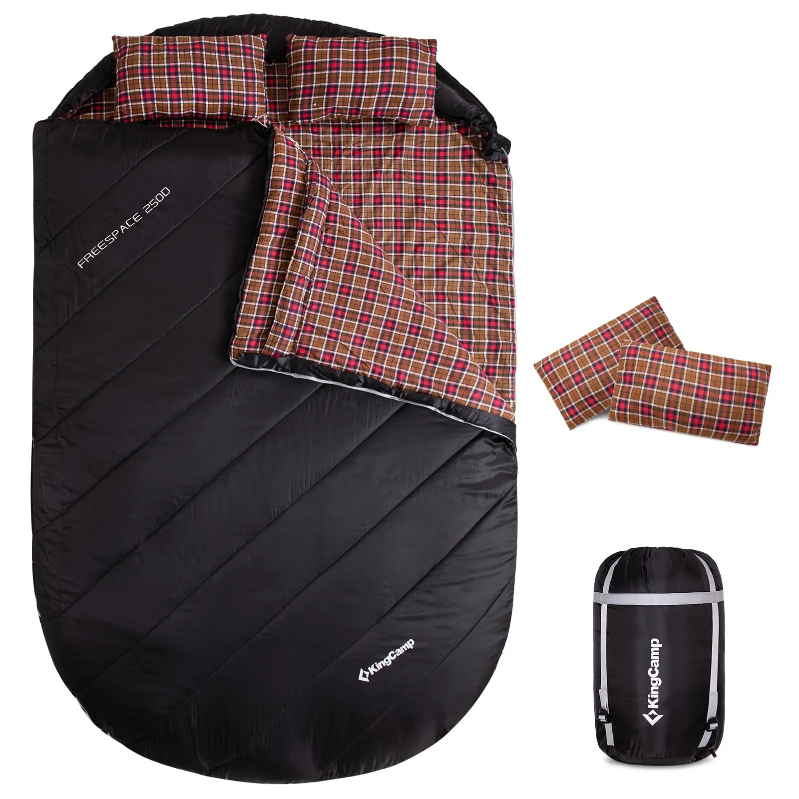 KingCamp FREESPACE 250D - Comfortable Double Sleeping Bag with Flannel Lining