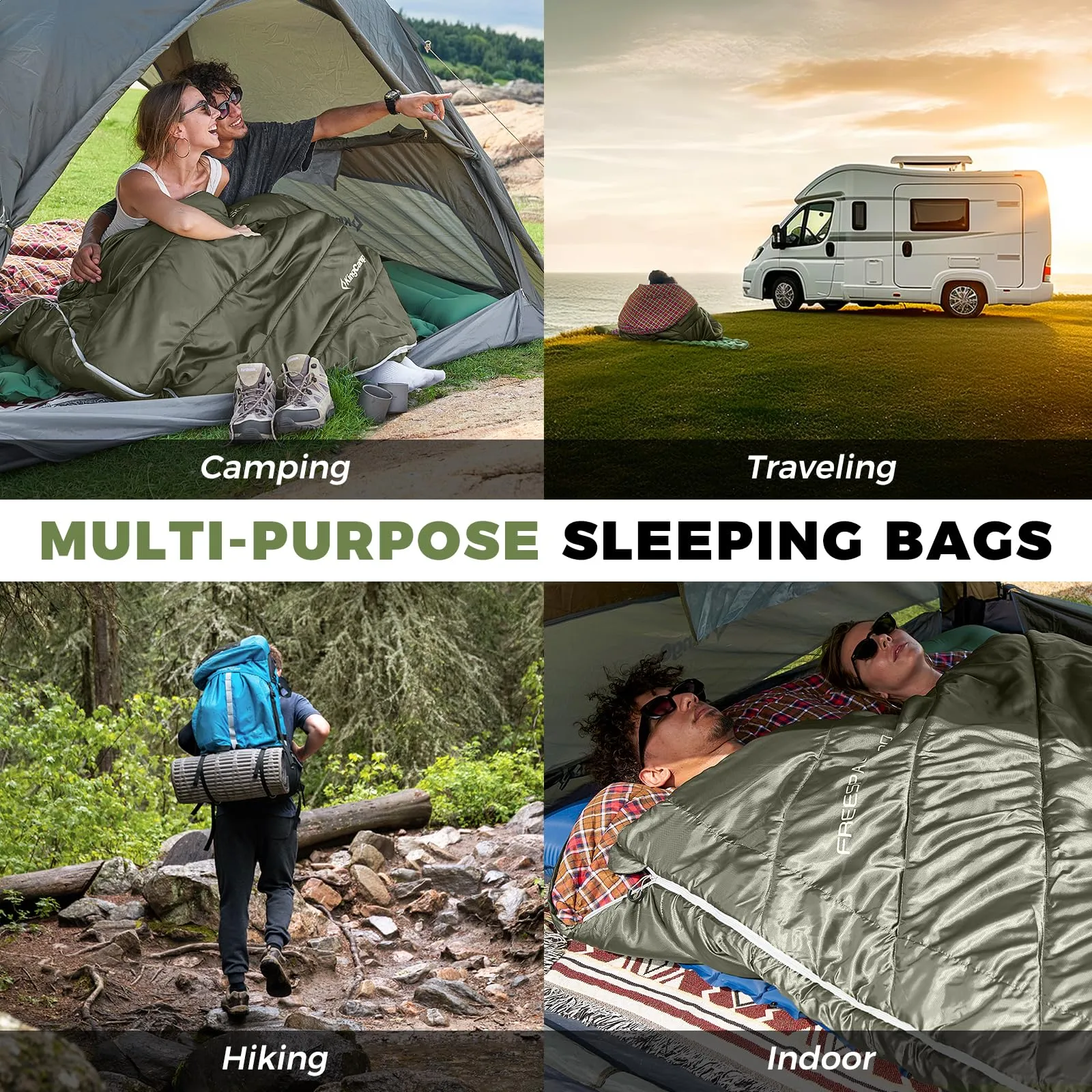 KingCamp FREESPACE 250D - Comfortable Double Sleeping Bag with Flannel Lining