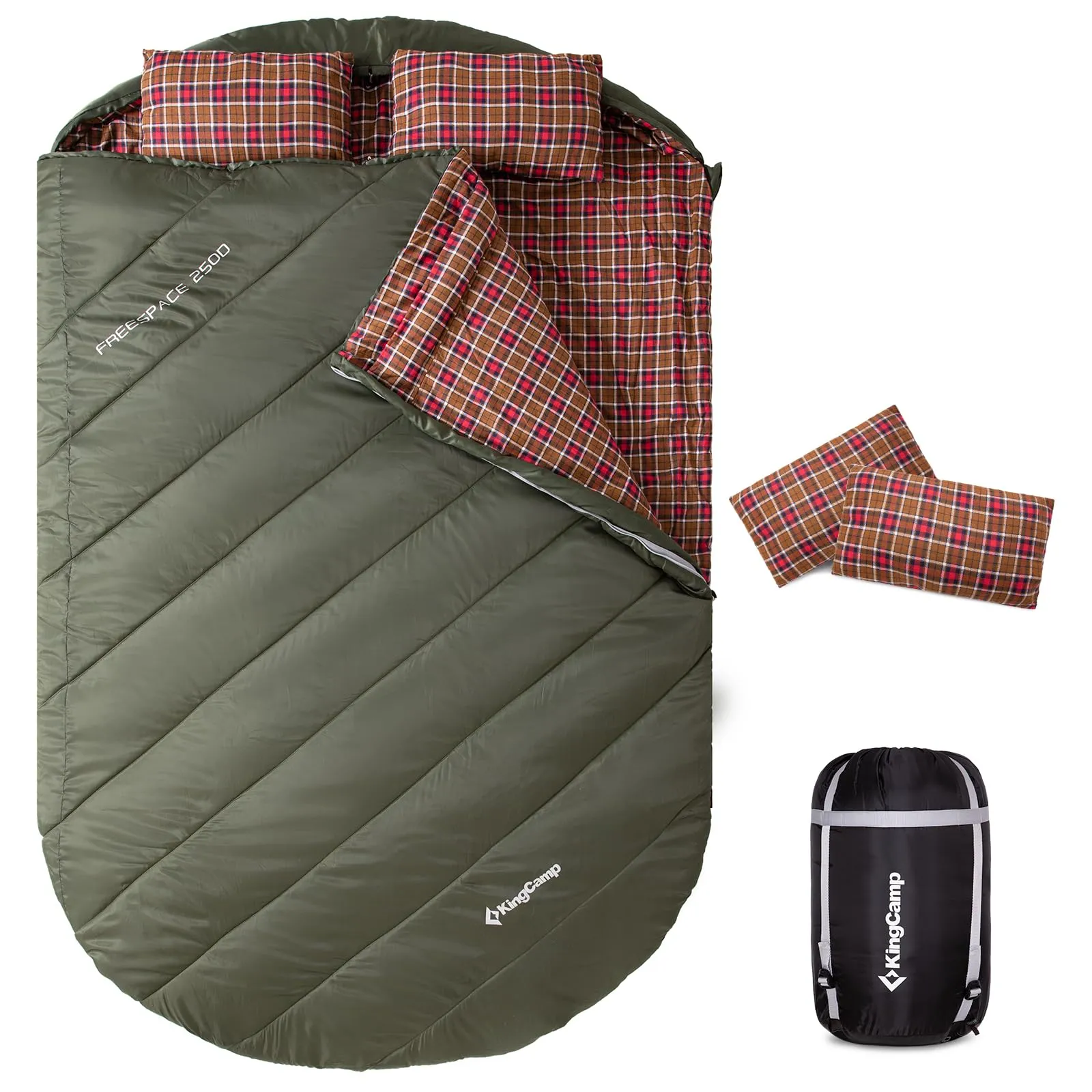 KingCamp FREESPACE 250D - Comfortable Double Sleeping Bag with Flannel Lining