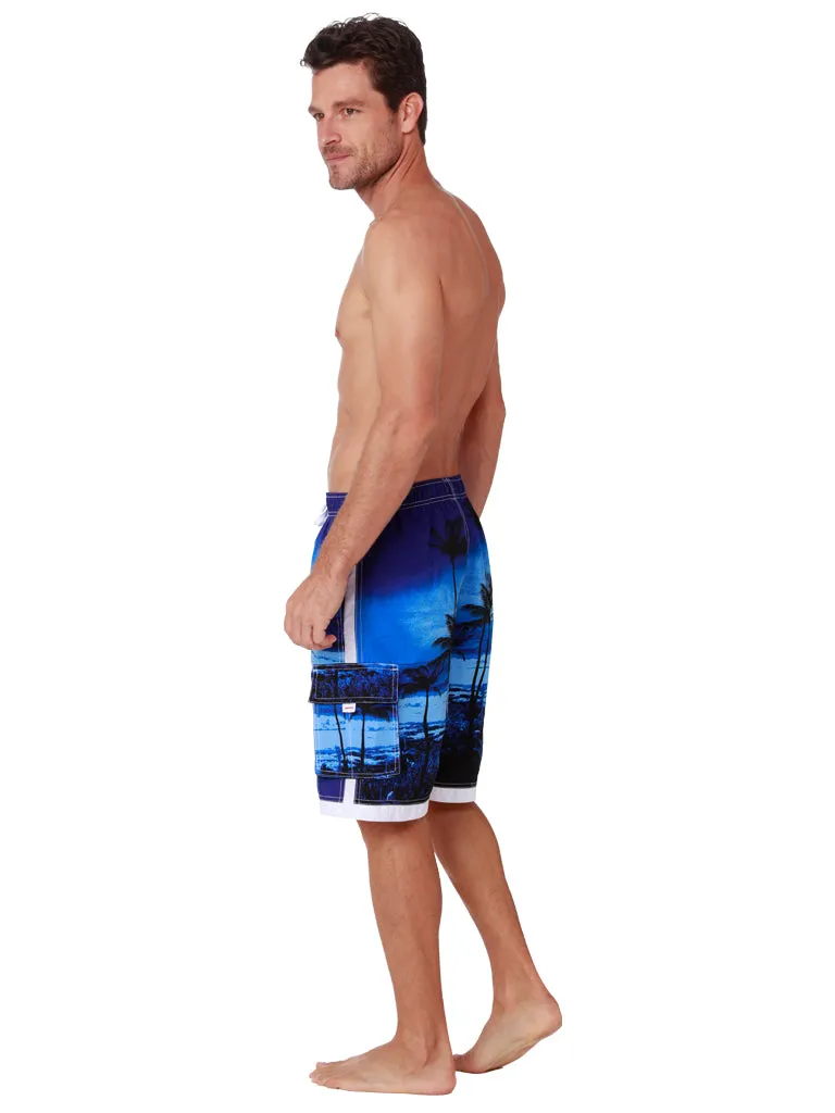 Men's Elasticized Board Shorts blue midnight palms