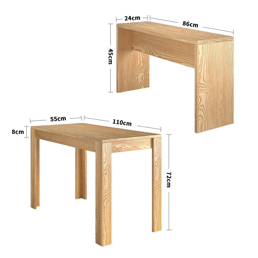 Modern Minimalism Dining Room Set Natural Wood Table and 2 Benches