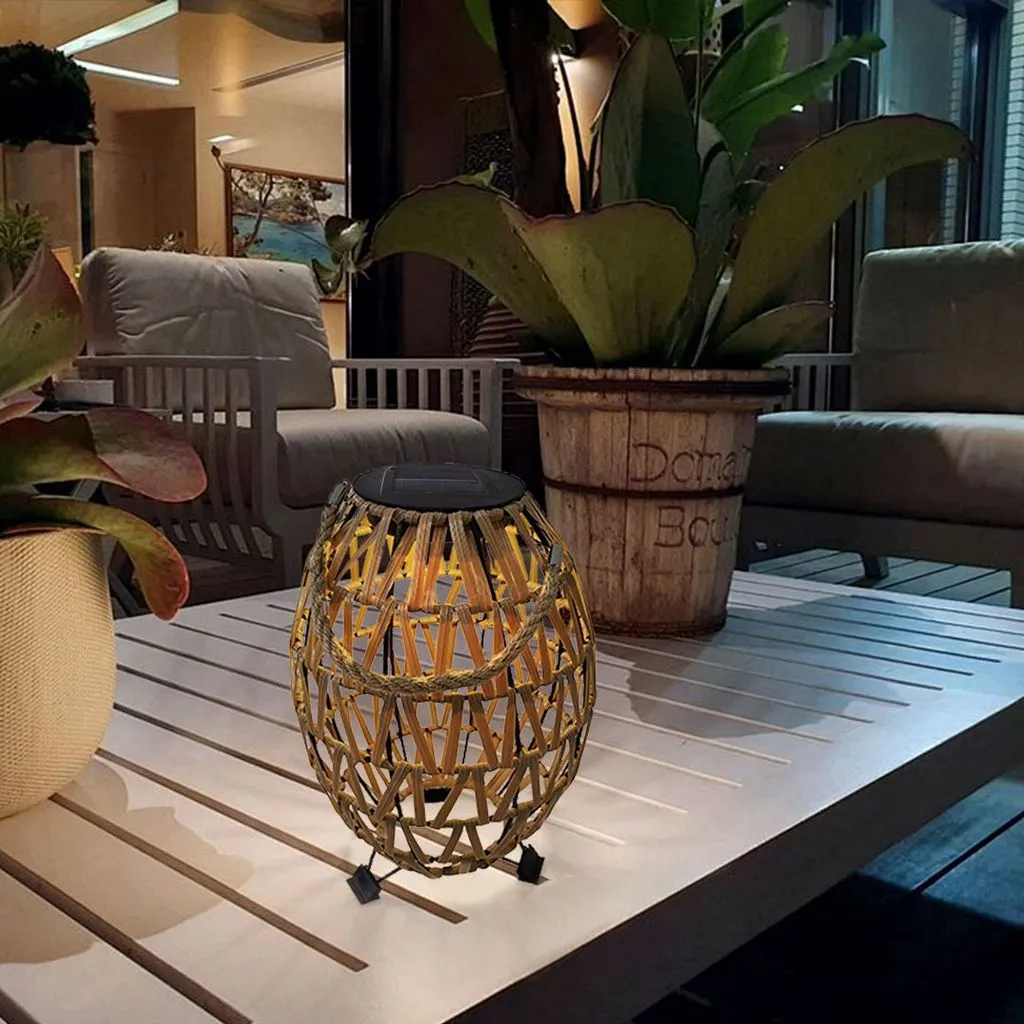 Outdoor Teardrop Rattan Table Top Solar Lantern