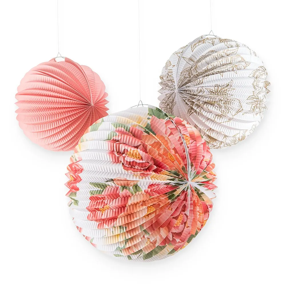 Paper Lantern Hanging Decorations - Floral - Set of 3